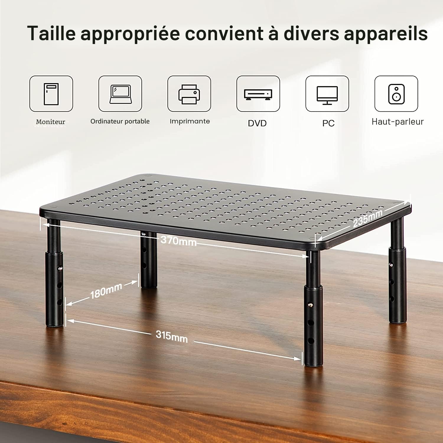 HUANUO Support élévateur pour moniteur 3 hauteurs ergonomiques ajustables avec trous d'aération pour moniteur, ordinateur portable, imprimante (2 paquets)