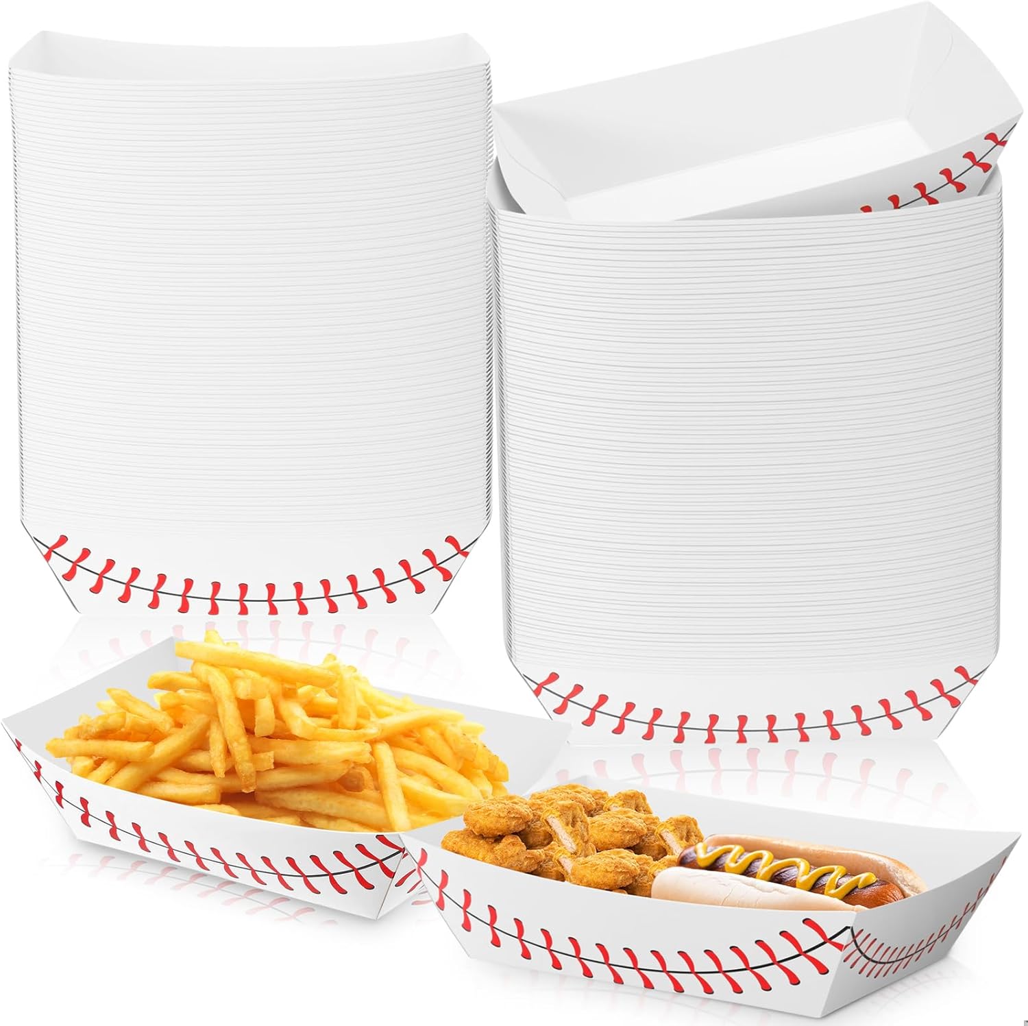 Roshtia 100 Pack Baseball Party Supplies Paper Food Trays Disposable Serving Tray Nacho Food Boats for Baseball Birthday Decorations (3lb)