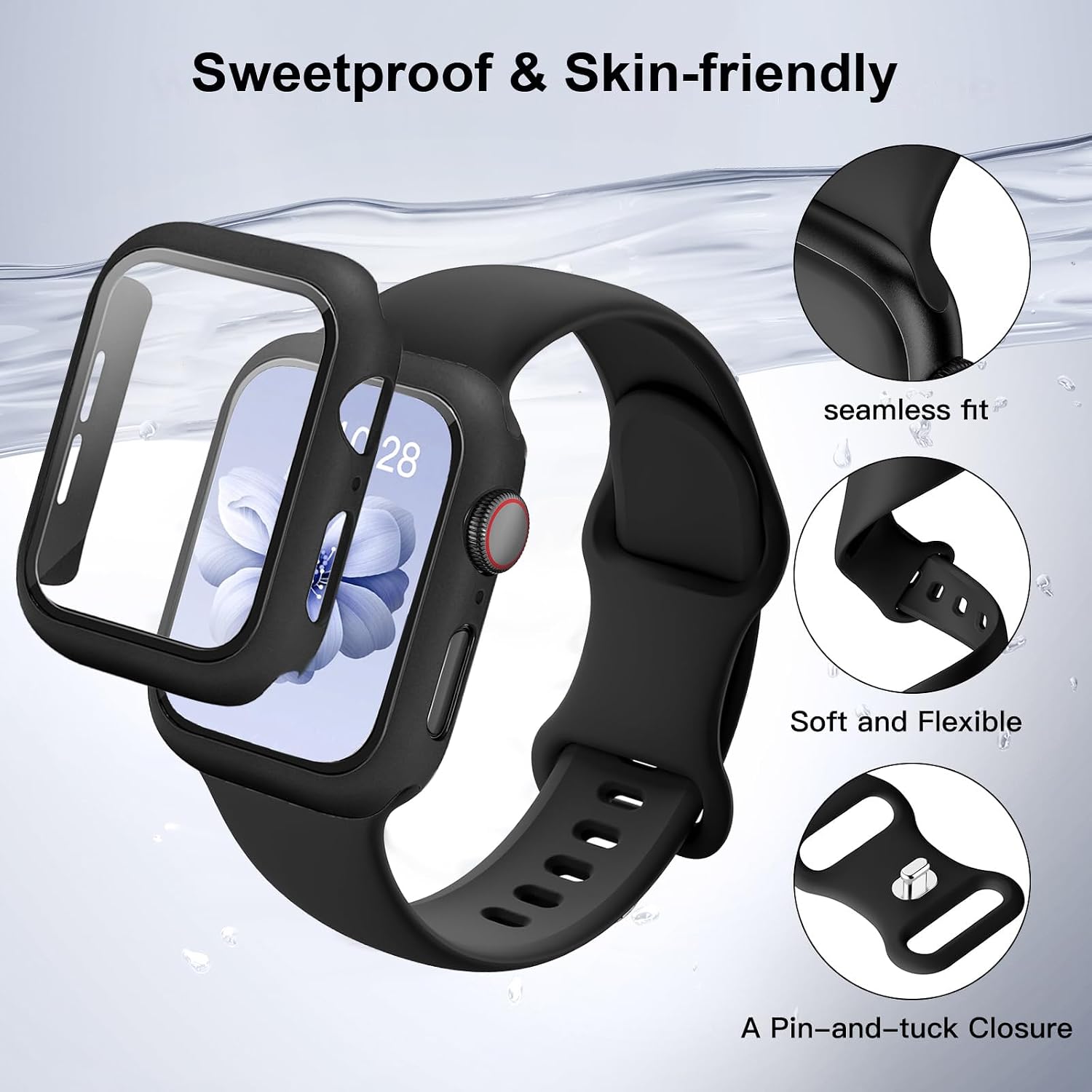 Sport Band and Case for Apple Watch Band 40mm 44mm 46mm 42mm 41mm 45mm 38mm iWatch Bands for Women/Men,Silicone Waterproof Strap with Cover Combo for Apple Watch Series 11 10 9 8 7 6 5 4 SE Ultra/2 3 image 3
