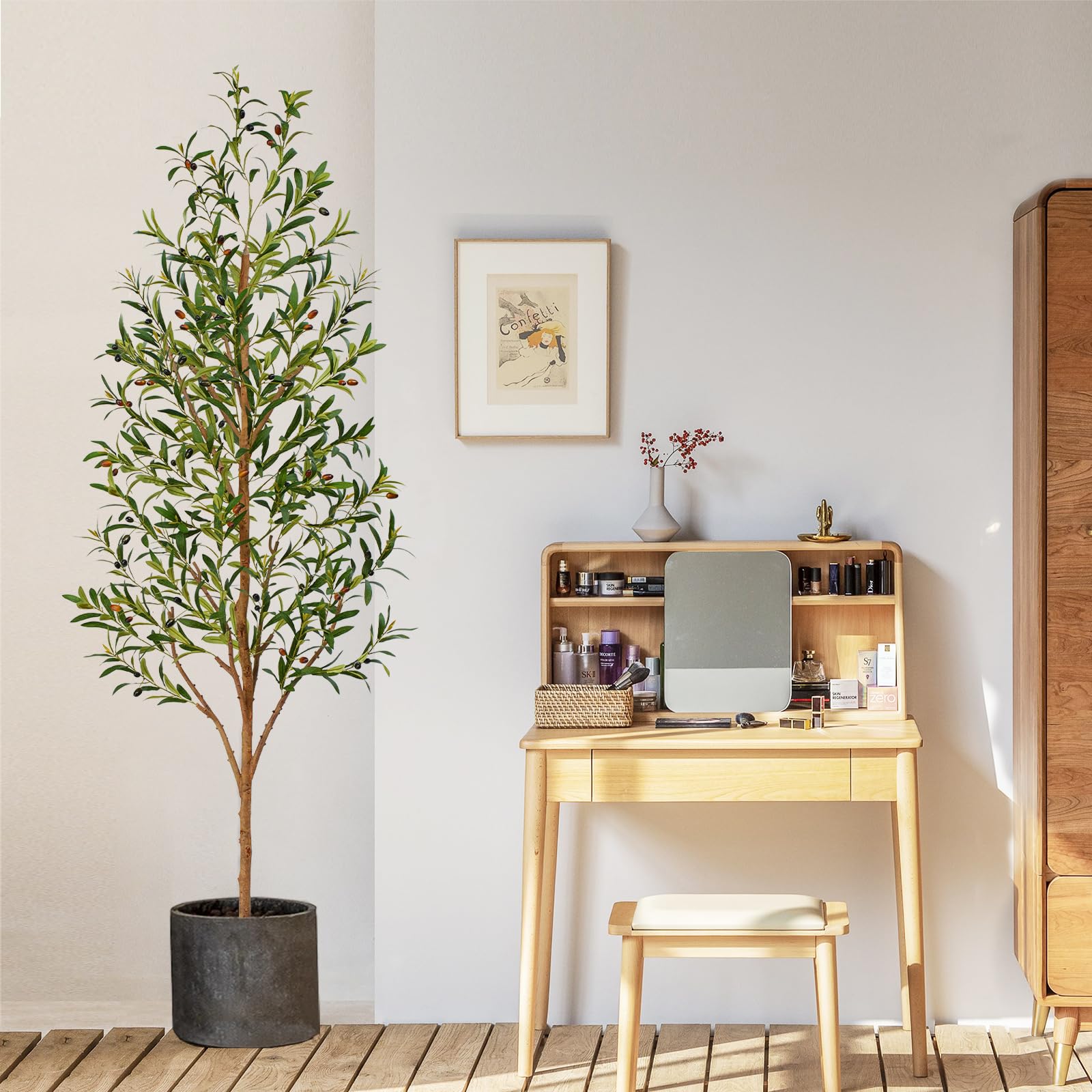 Olivo Pianta Artificiale 210cm alta con Tronchi Natural, Piante Finte da Interno Grandi Ha 756 Foglie e 54 Frutti, Albero Artificiale Interni Per Soggiorno Ufficio Giardino Dec