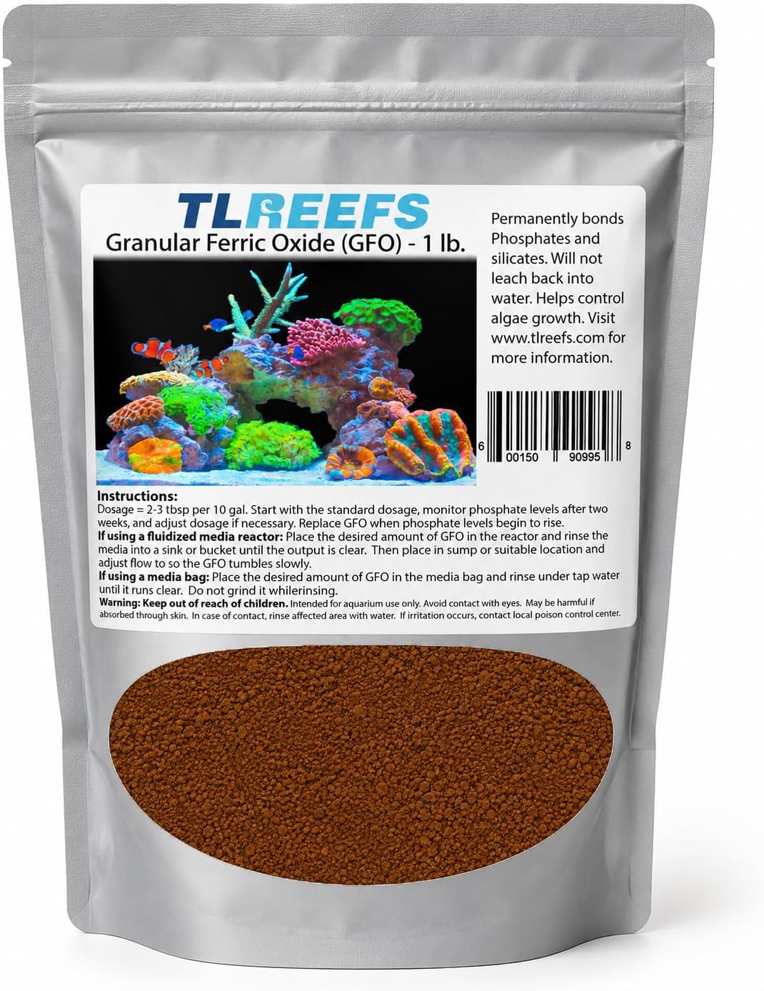 TL Reefs GFO Phosphate Remover, Granular Ferric Oxide, for Saltwater Aquariums (1lb, 454g)