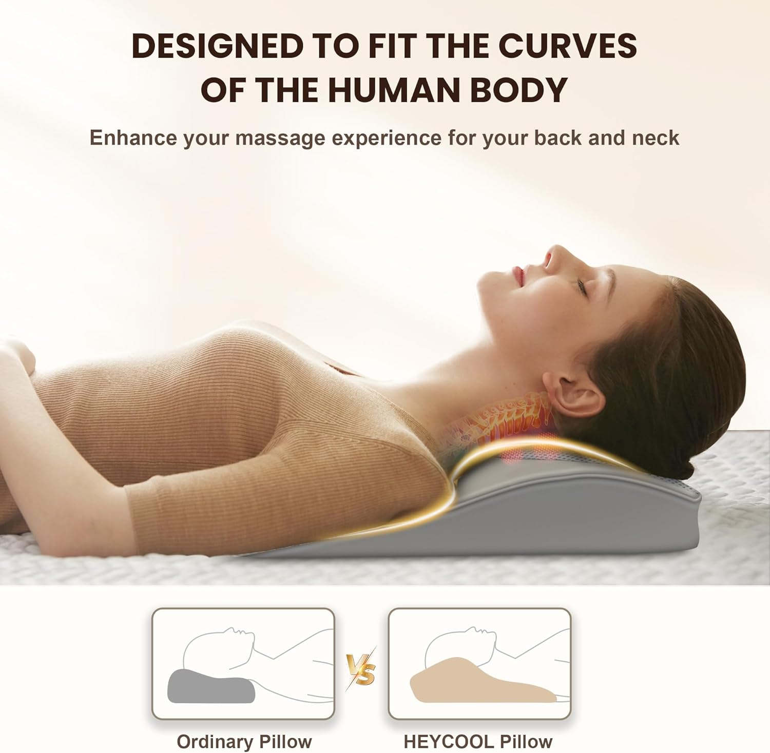 Heycool Back Massager for Pain Relief Deep Tissue, Shiatsu Back and Neck Massager with Soothing Heat, Vibration Kneading Massage Pillow for Neck Shoulder, Gifts for Women Mom