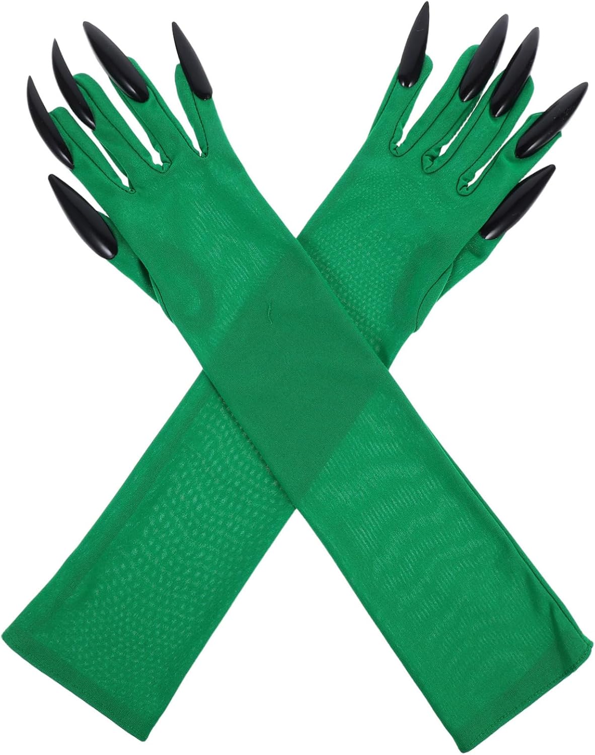 Halloween Claw Gloves for Cosplay - Flexible Green Fingerless Gloves with Spooky Long Fingernails for Parties and Events