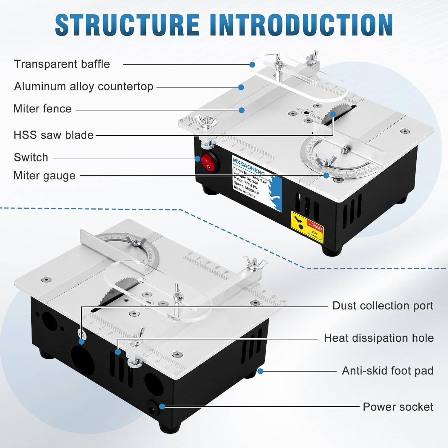 MXBAOHENG S3 Mini Table Saw Portable Precision Craft Table Saw & Mini Bench Drill Press with Work Light image 2