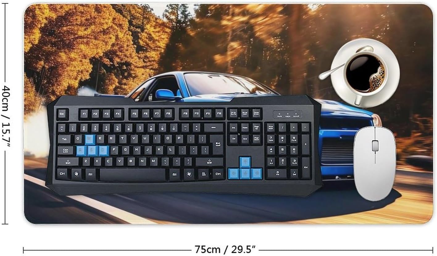 Car Mouse Pad Blue JDM R34 Drift Sport Large Extended Gaming Mat, 29.5" X 15.7" Non-Slip Rubber Base Keyboard Desk Accessory for Laptop Office
