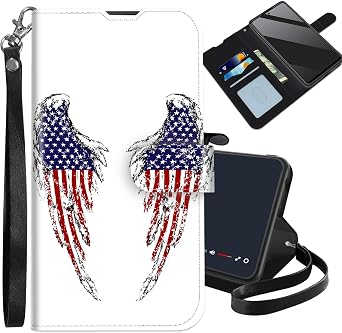 for Motorola Moto G Stylus 5G 2025 / Edge 60 Stylus Wallet Case with Card Holder Slots Wrist Strap RFID Blocking PU Leather Flip Kickstand Cover with Wings with American Flag Shockproof Phone Case