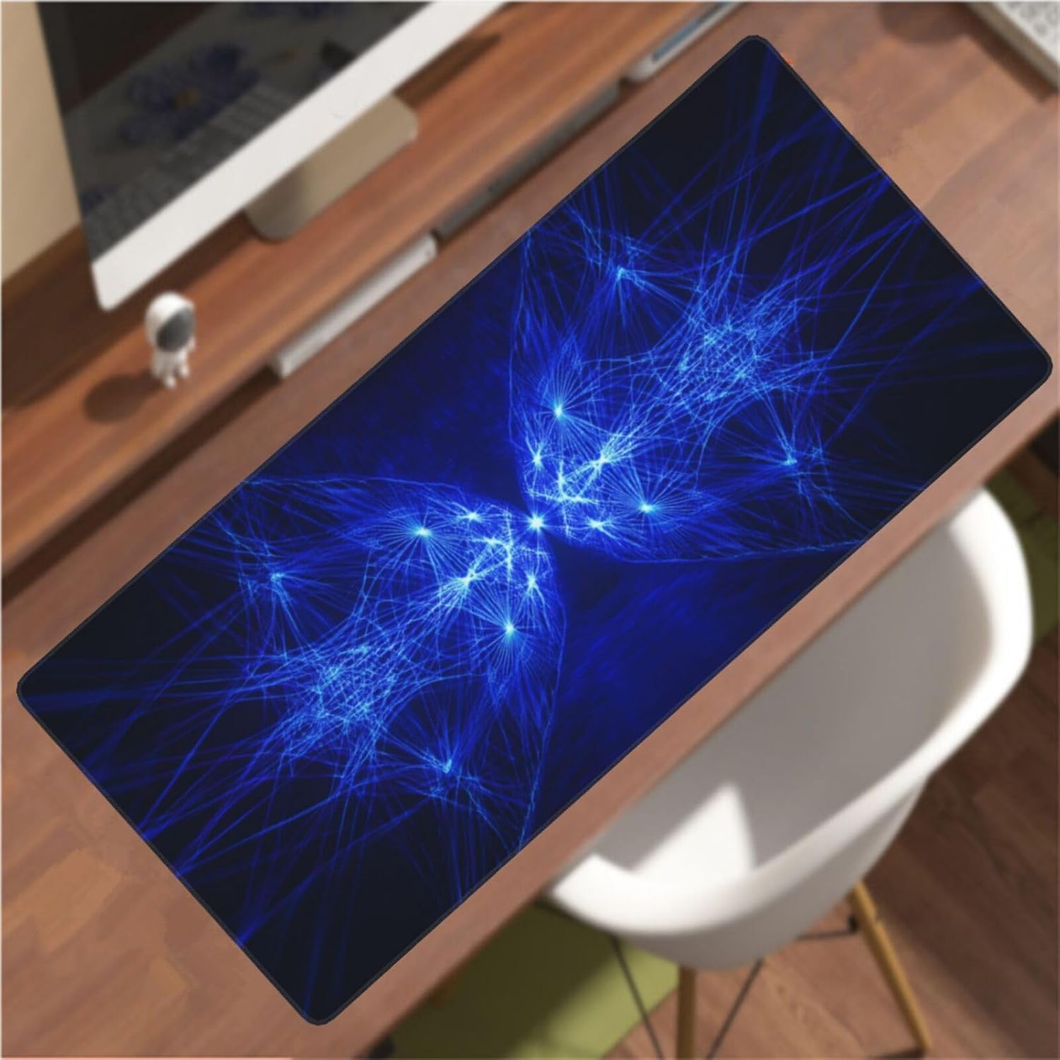 マウスパッド 青 XXL 700 x 300 x 4mm 単純 大型ゲーミング エッジステッチ 滑り止めゴム台座 オフィス適用 デス