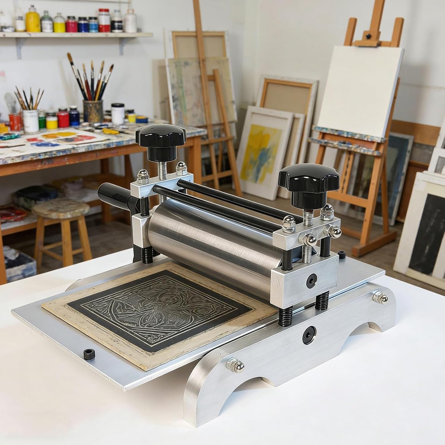Manual Engraving Press Machine,Etching Printing Press Desktop Slab Roller Engraving Press,Adjustable Roller Height, Uniform Printing Pressure, Portable for Artists and Printmakers