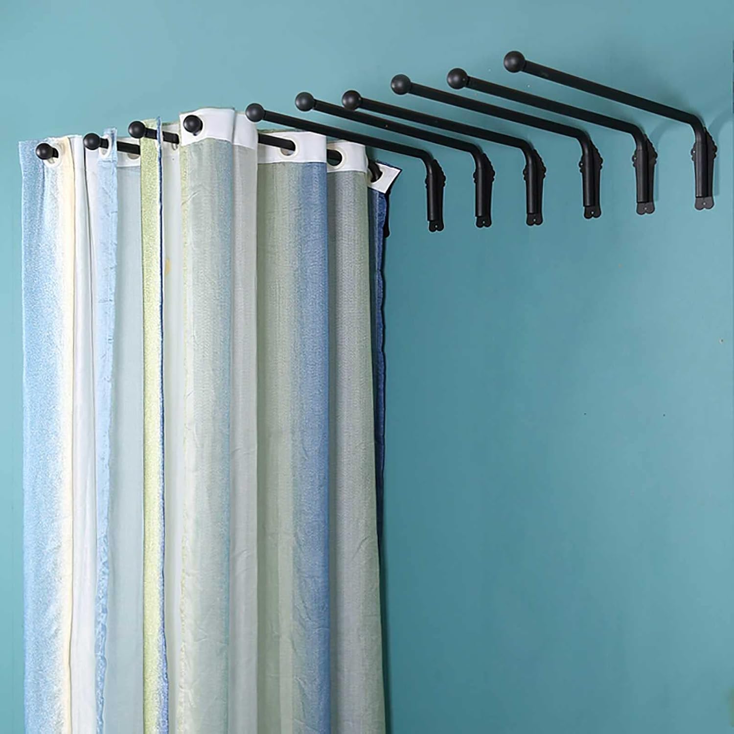Barra de cortina con brazo giratorio pesado con topes, 40 kg de metal, 25 mm de diámetro, barra de cortina para cocina, cuarto de baño