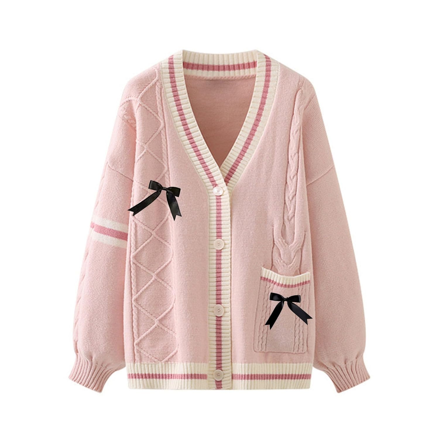 Xunger Womens Kawaii Cardigan JK School Uniform Sweater Cute Long Sleeve Button Up Clothes with Pockets