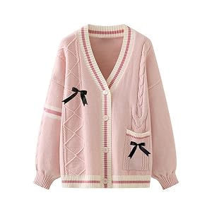 Xunger Womens Kawaii Cardigan JK School Uniform Sweater Cute Long Sleeve Button Up Clothes with Pockets