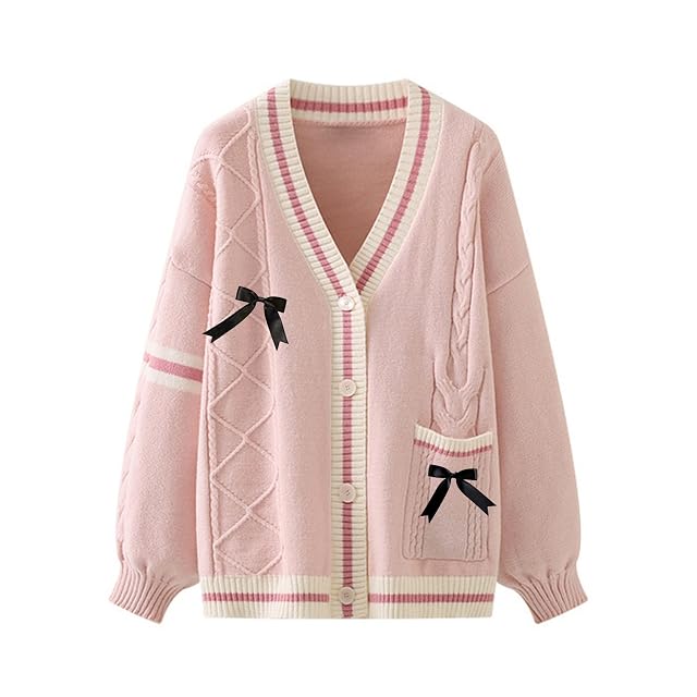 Xunger Womens Kawaii Cardigan JK School Uniform Sweater Cute Long Sleeve Button Up Clothes with Pockets