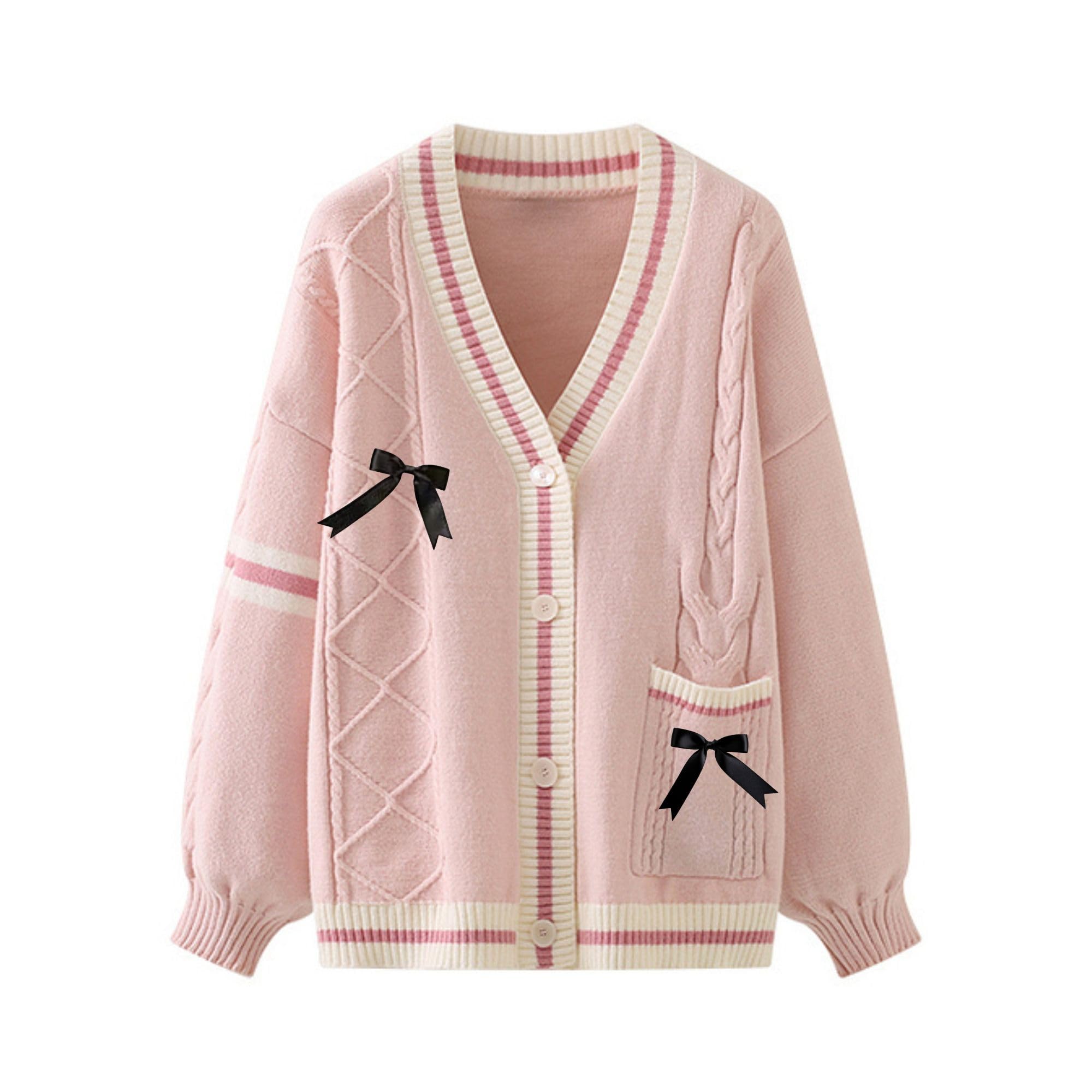 Xunger Womens Kawaii Cardigan JK School Uniform Sweater Cute Long Sleeve Button Up Clothes with Pockets