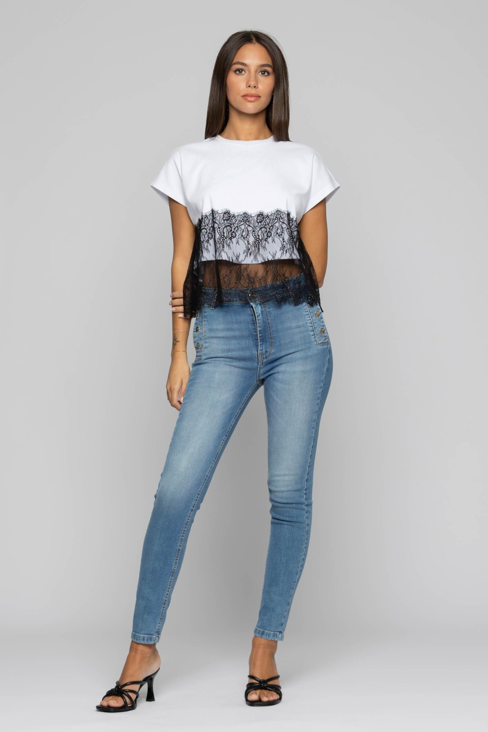 Kocca Camiseta de mujer con efecto doblado de encaje, mod. Bemnac