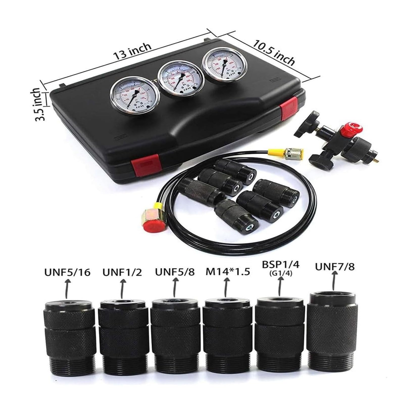Kit de llenado de nitrógeno, Kit de Carga de acumulador hidráulico de nitrógeno, Sistema de Prueba de presión, Herramientas de Carga de Gas con 7 s, 3 manómetros, 1 Manguera de Gas