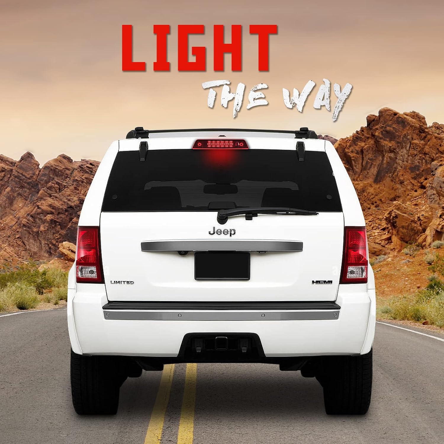 High Mount 3rd Stop Light Compatible with 2005-2010 Grand Cherokee Third Center Cargo Reverse Rear LED Brake Light Bar Taillight Two Rows (Red)