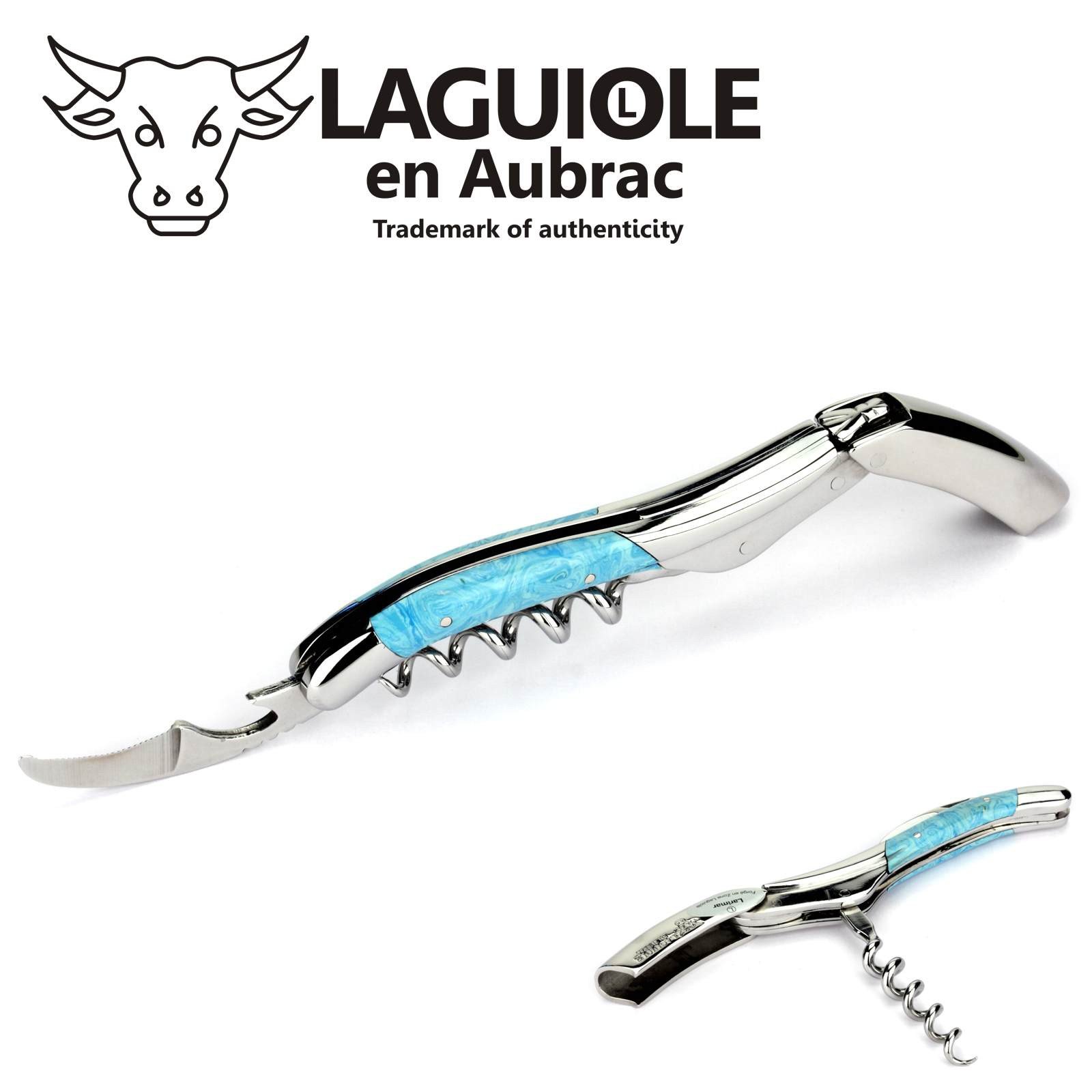 Laguiole en Aubrac Kellnermesser Larimar blau Edelstahl glänzend SOM99PWI Sommelierbesteck