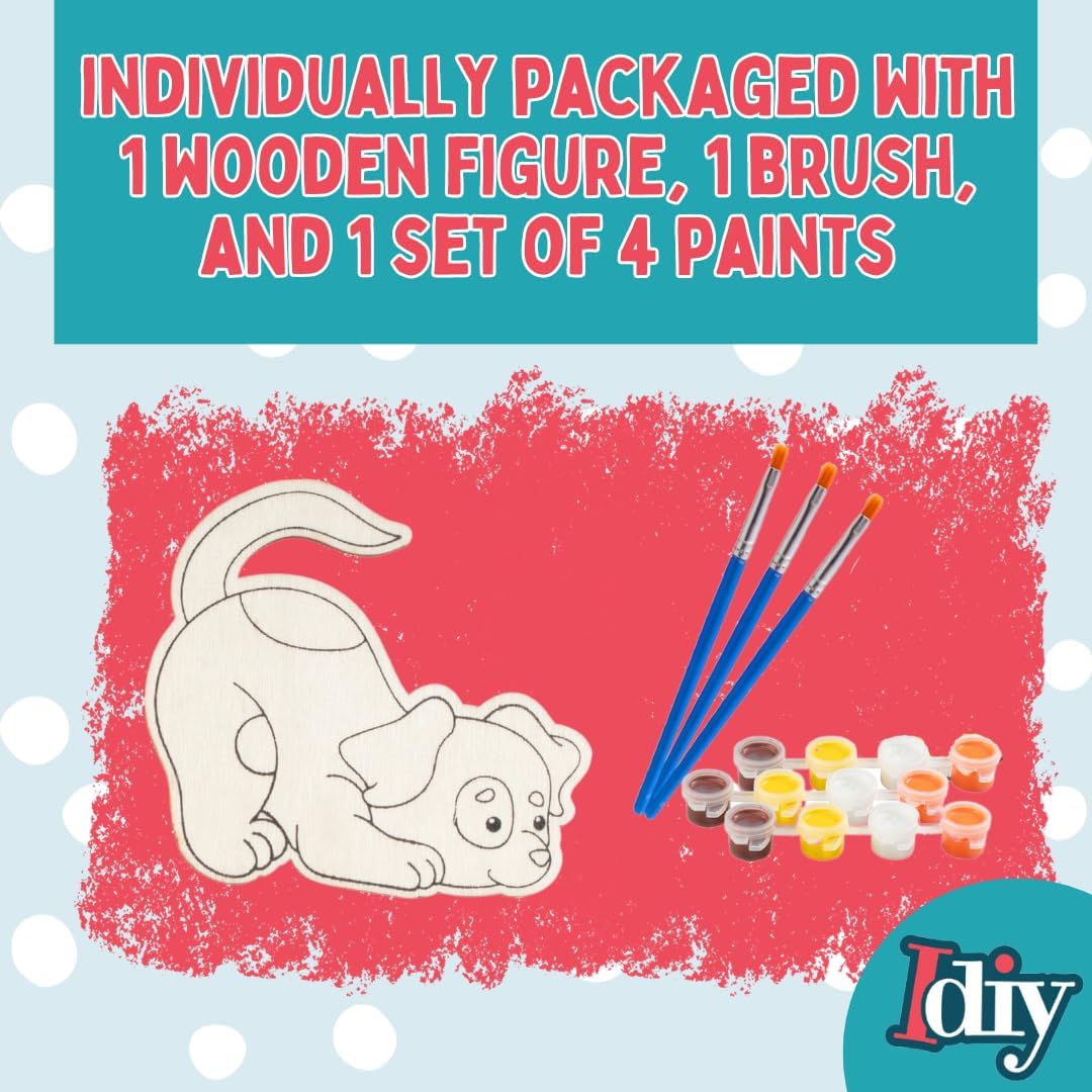 Kids Wood Painting Party Craft Kit 20 Pack – Each DIY Set Includes Different Wooden Dog Designs, Paint & Brushes – Summer Camp Activities, Birthday Party Favors, Classroom Crafts, Goodie Bags