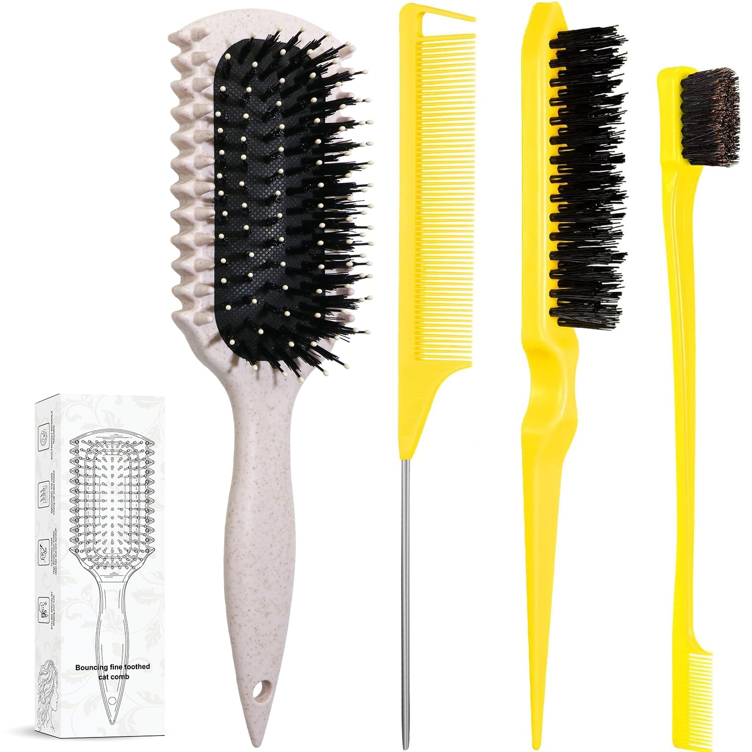 Curl Defining Brush Set for Curly Hair - Teasing & Control