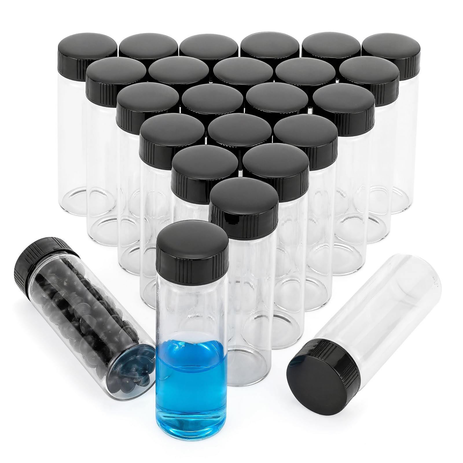 JIUWU 24Pack 30ml Clear Glass Vails with Screw Lids,Essential Oil and Lab Sample Vails,Liquid Storage Small Empty Bottle with Screw Caps