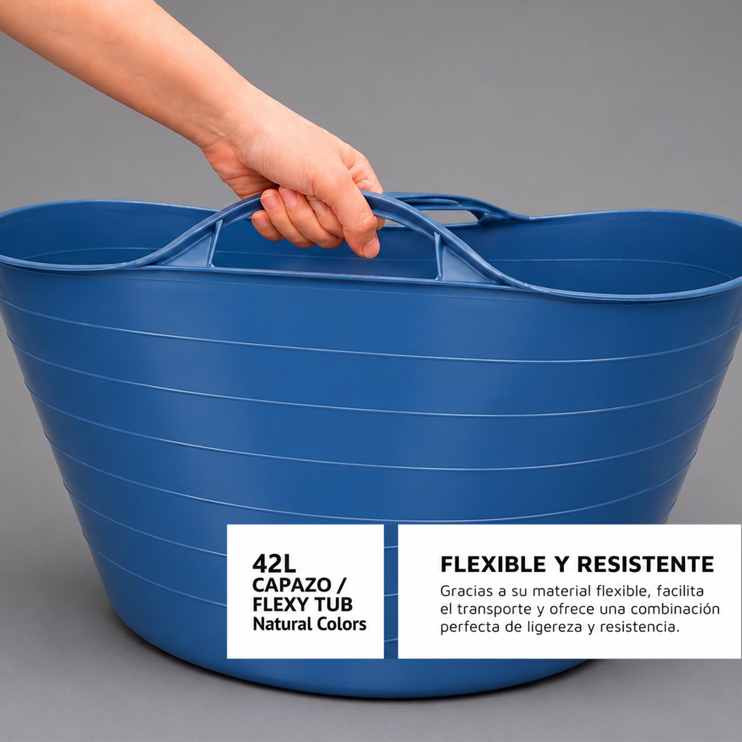 Pamex - Capazo Flexible 42L Azul, Caja de 12 Unidades, Capazo Multiusos con Asas, Polietileno de Baja Densidad, Ligero y Resistente, para Hogar, Jardín y Almacenaje