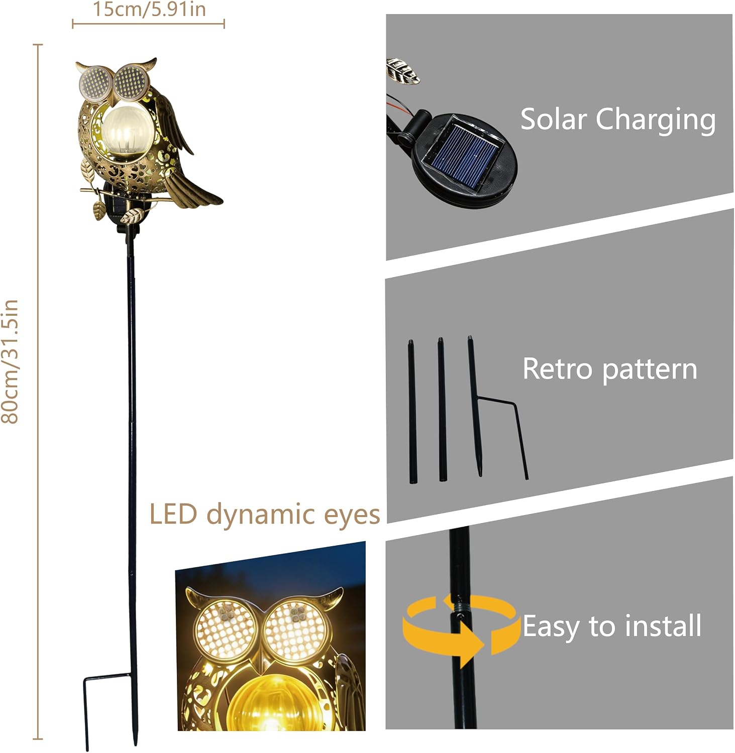 Solar Lights Outdoor Decor, Solar Owl Yard Decorations Outdoor, IP65 Waterproof Garden Decorative, Gifts for Women Mom, Holiday Gift, for Yard Patio Lawn Pathway Landscape