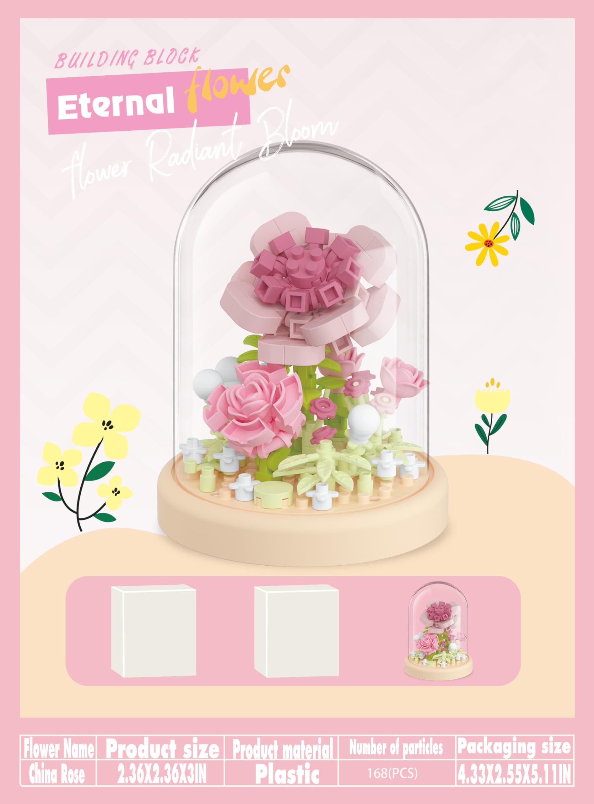 China Rose Secret Mini Flower Building Toy Bouquets with Dust Cover Set Creative Assembly Bonsai Tree Ideal for Home Decor Collection Toys