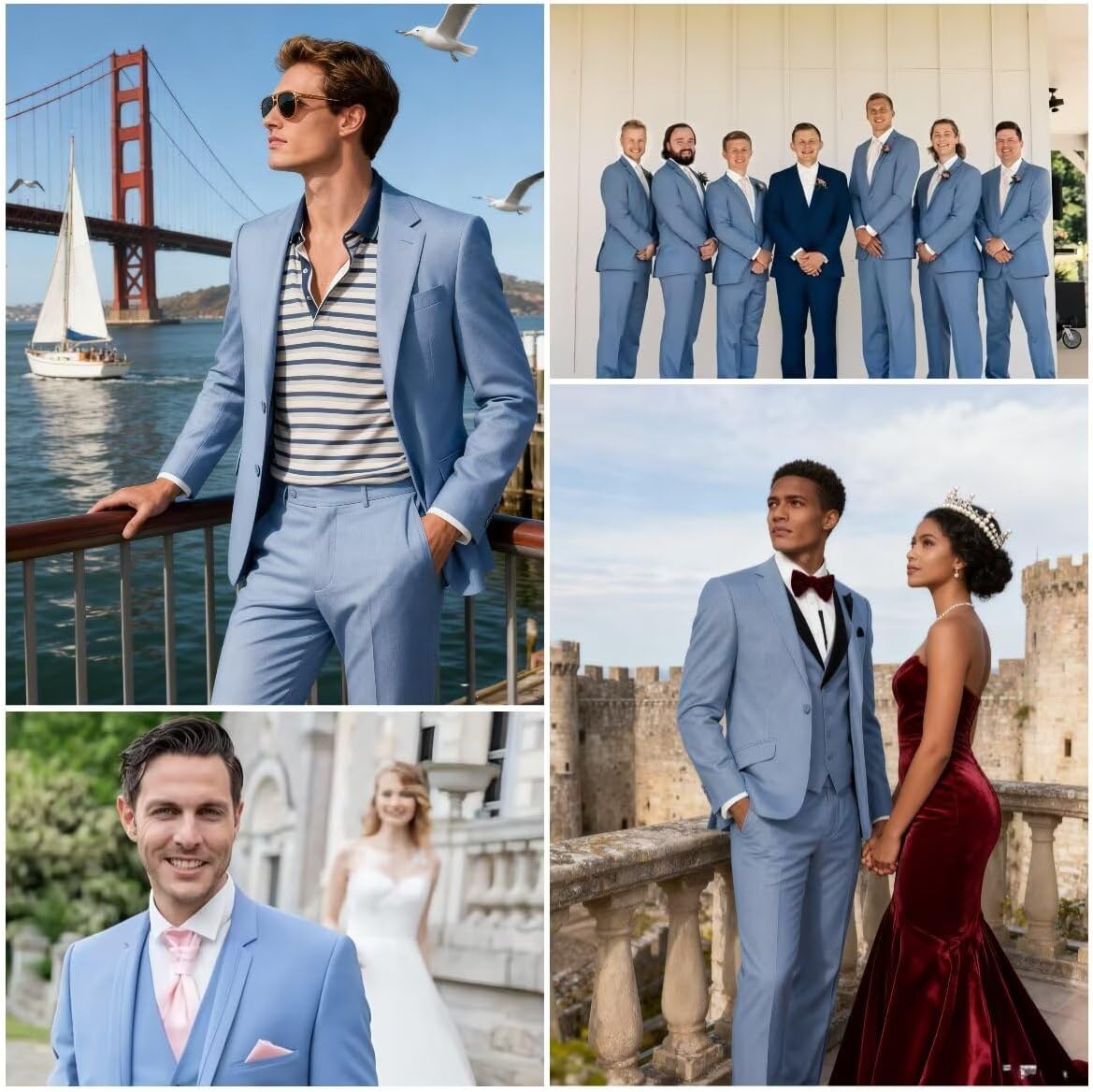 HUUTOE Men's 3 Piece Suits Slim Fit Prom Wedding Suits for Men Suit Summer Blazer Jacket Vest Pants Tuxedo Set