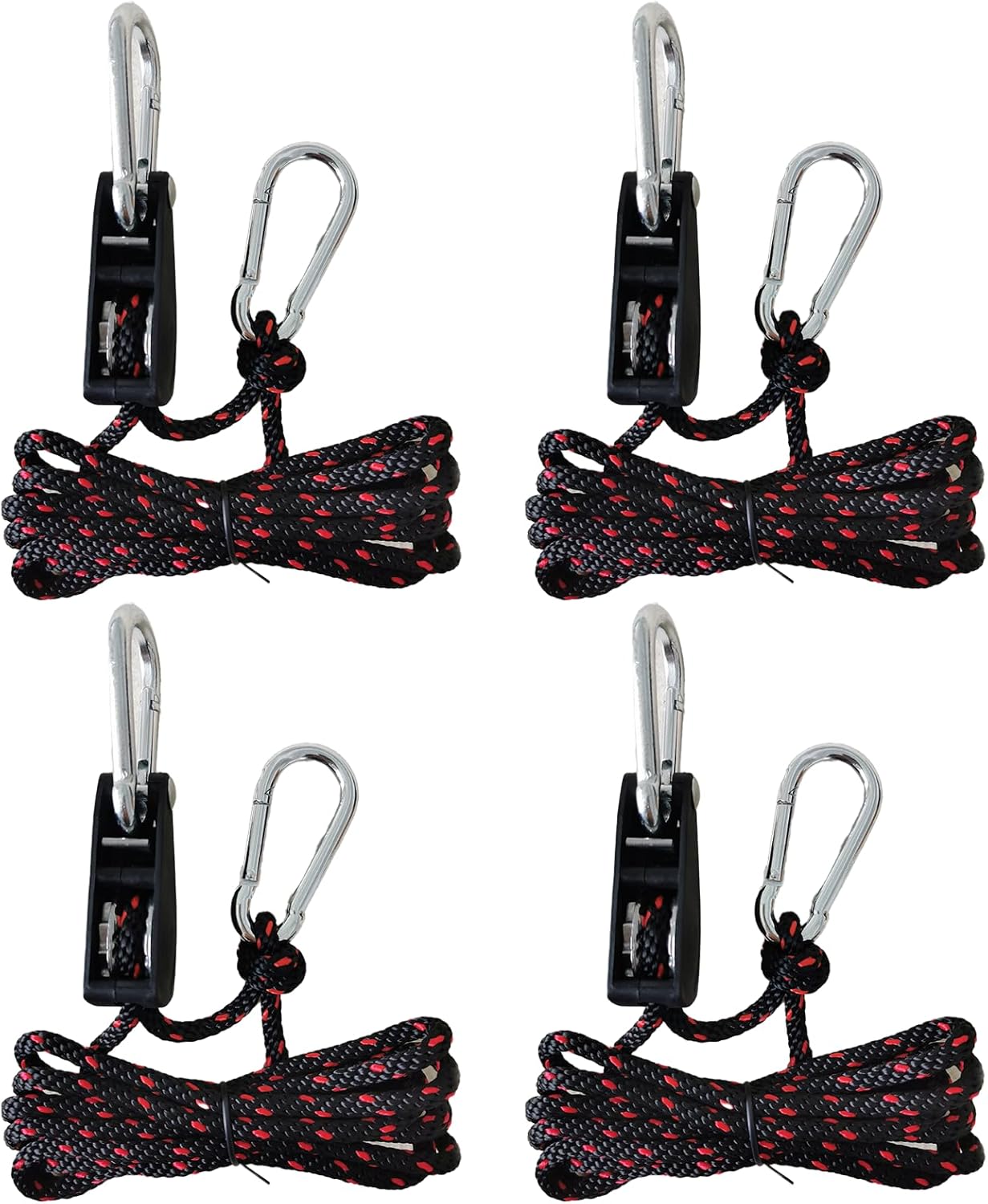 Ratchet Tie Down Straps, 1/4" (6mm) Adjustable Rope Hangers(4pcs, 12ft/Pack), Suitable for Kayak Fixation, Freight Transportation, Trucks, Tents, Hanging Plants and Various Bundling Uses