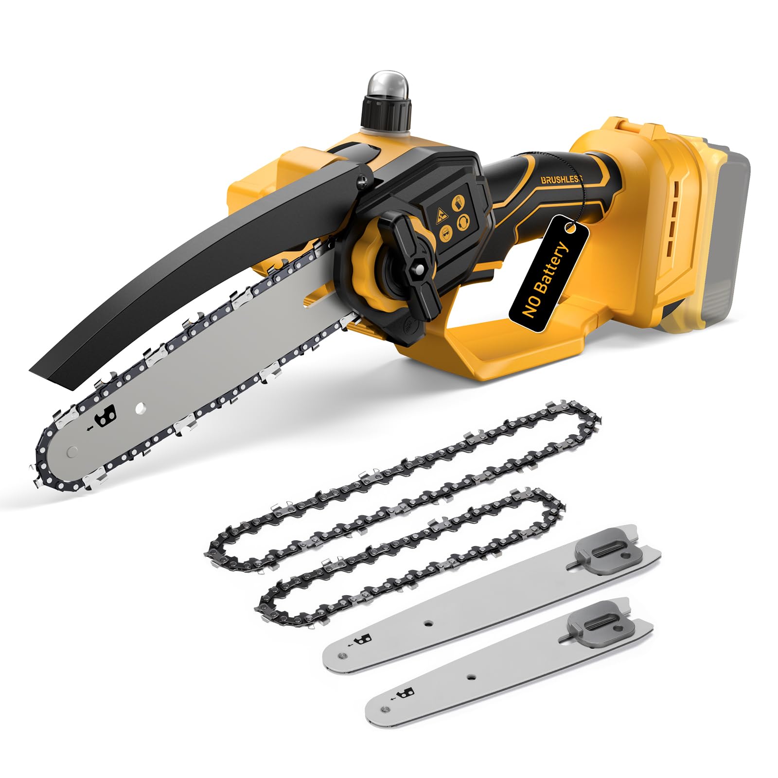 Photo 1 of Mini Chainsaw Cordless for Dewalt 20V MAX Battery,8-Inch and 6-Inch 2-IN-1 Brushless Chainsaw with 750W Brushless Chain saw - 24.6FT/S Cutting, 4000RPM, for Wood Cutting(Battery Not Included) (Yellow)