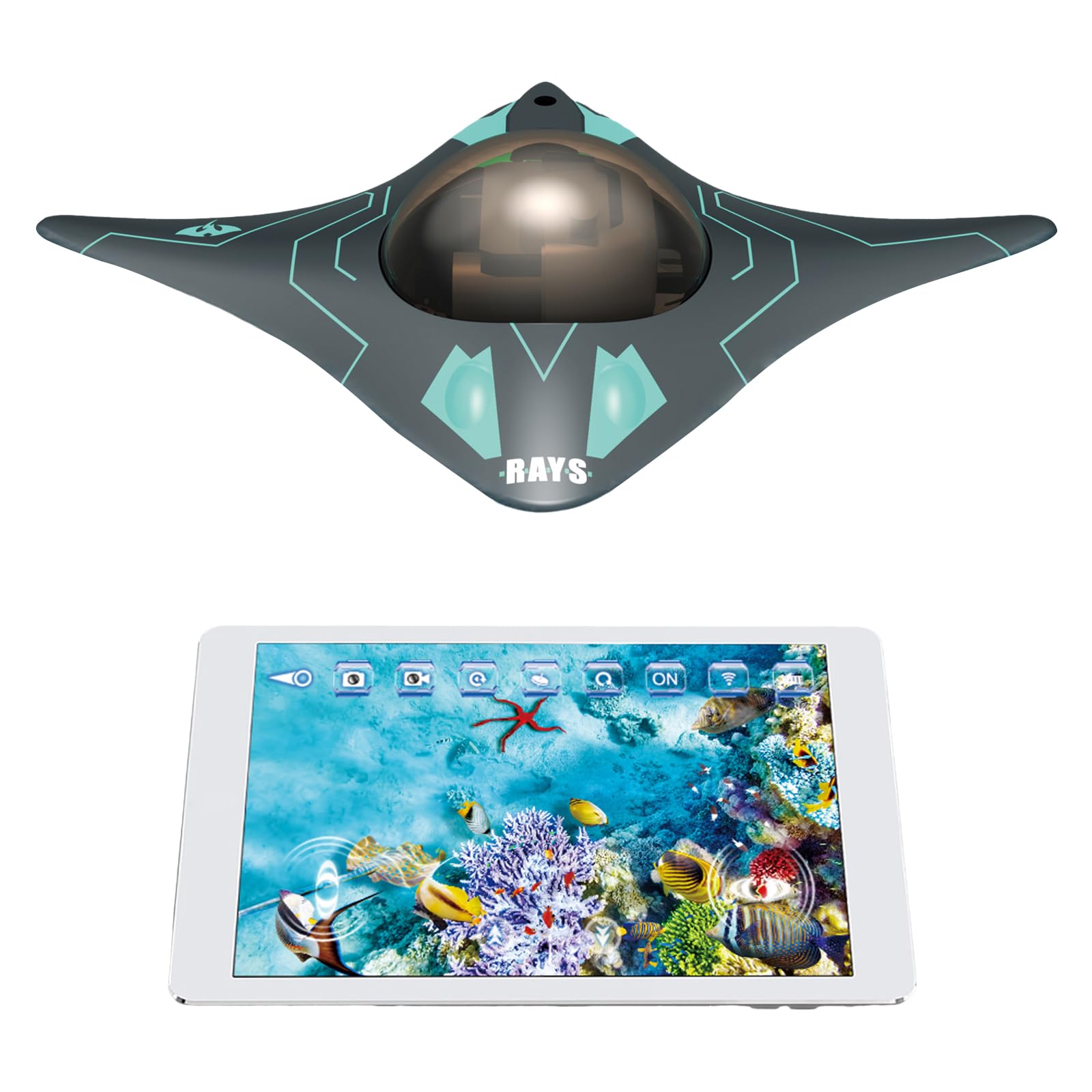 RC Underwater Drone with Camera, Bionic Manta Ray Design, App Control, Real-Time Video Streaming, Wi-Fi, Underwater Exploration (Black)
