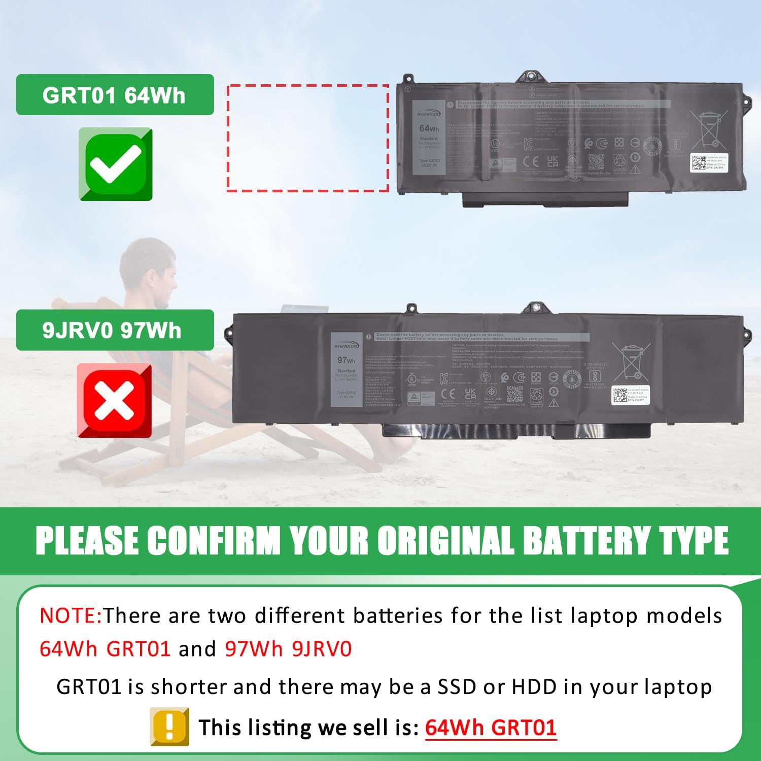 GRT01 Laptop Battery Replacement for Dell Latitude 14 5421 5431 15 5521 5531 Precision 3470 3561 3571 Alienware m17 R5 AMD Series Notebook 00P3TJ 0P3TJ 0R05P0 R05P0 05RGW 15.2V 64Wh 4000mAh