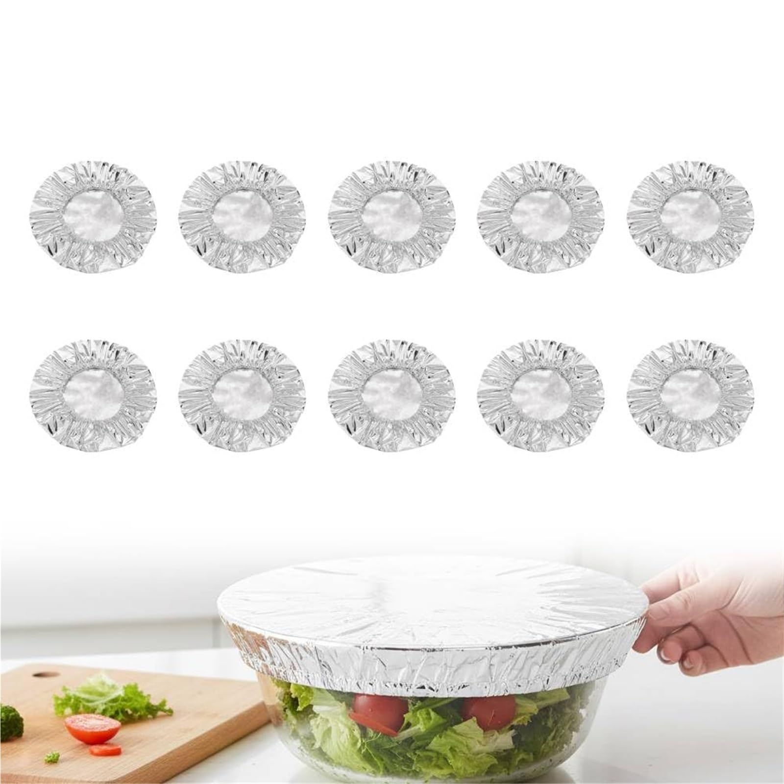 Aluminum Foil Food Covers, Tin Foil Food Insulation Cover, Aluminum Foil Heat Insulating Covers, Reusable Aluminum Foil Heat Shield Lids with Elastic Edges(10pcs)