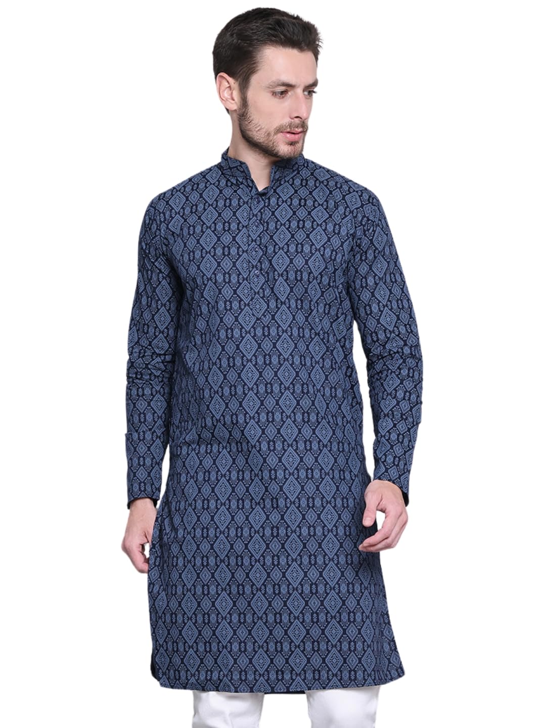 majestic man Women's Cotton Regular Fit Casual Ethnic Motifs Printed Mandarin Collar Long Kurta-picture-21