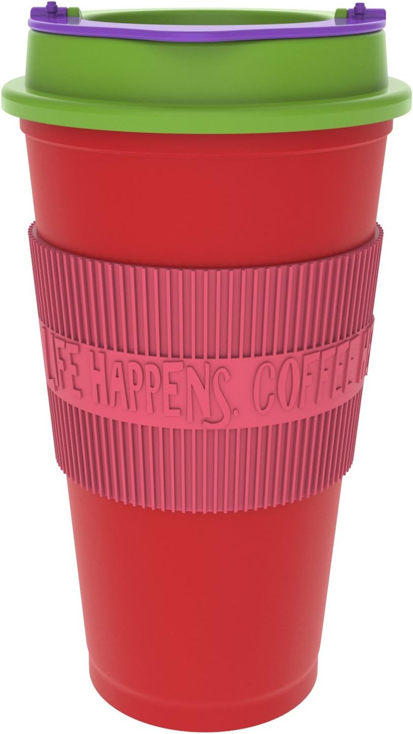 NANI Plastic Coffee Sipper With Tight Fitting Flap And Lid - 1 Piece, Red, 475 ml