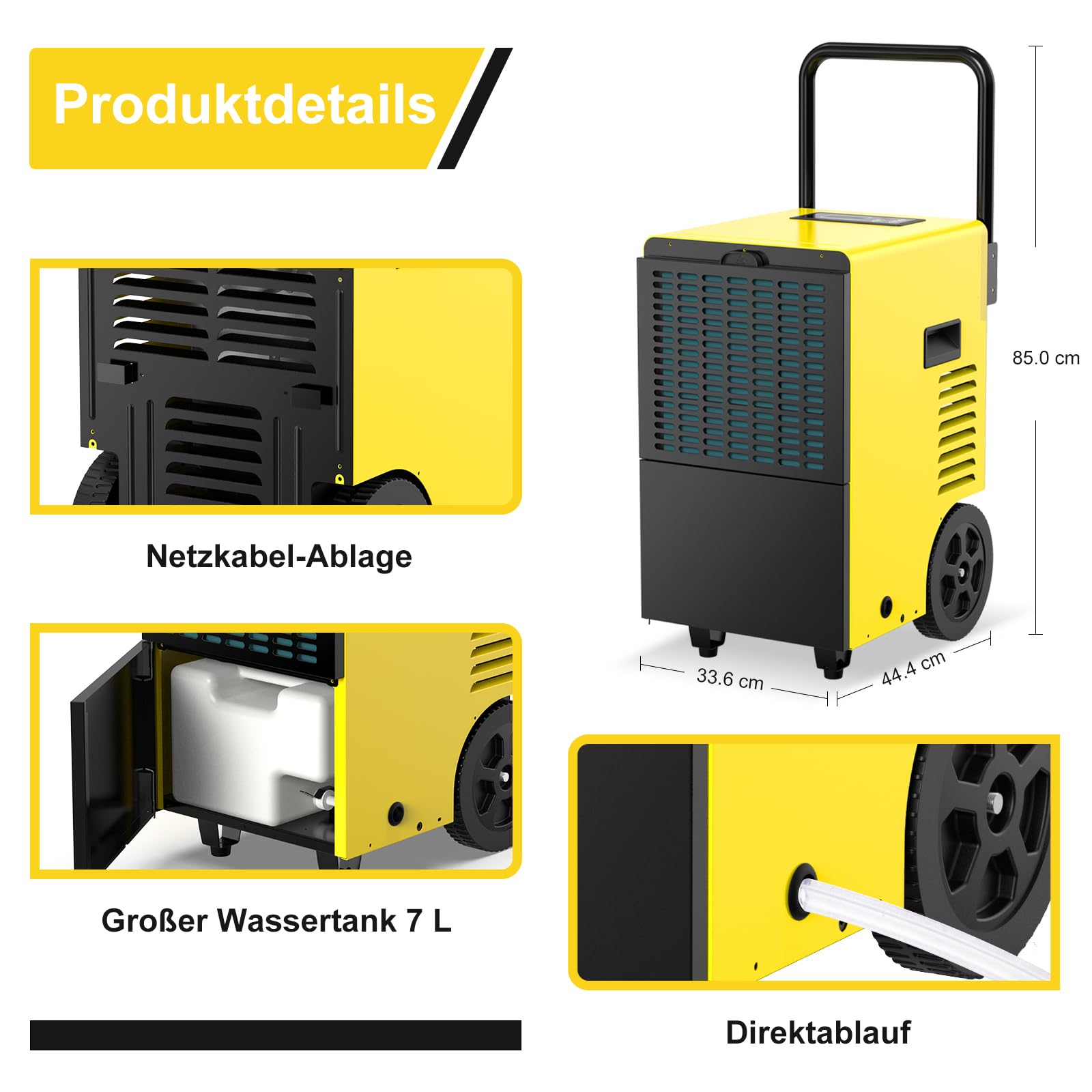 Bautrockner Luftentfeuchter Keller 30 L/Tag - 7L Großwassertank | Entfeuchter elektrisch für Baustellen, Keller & Große Räume bis 90 m²/230 m³, mit 24h Timer & Abtauautomatik