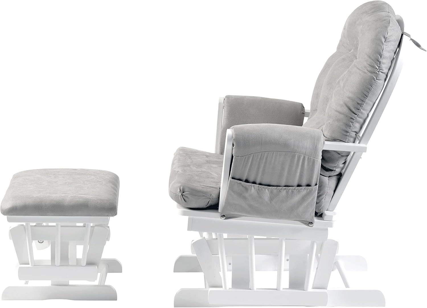 BABYLO Brompton Baby Nursing Glider & Footstool with Thick Grey Luxury Suedette Padding and