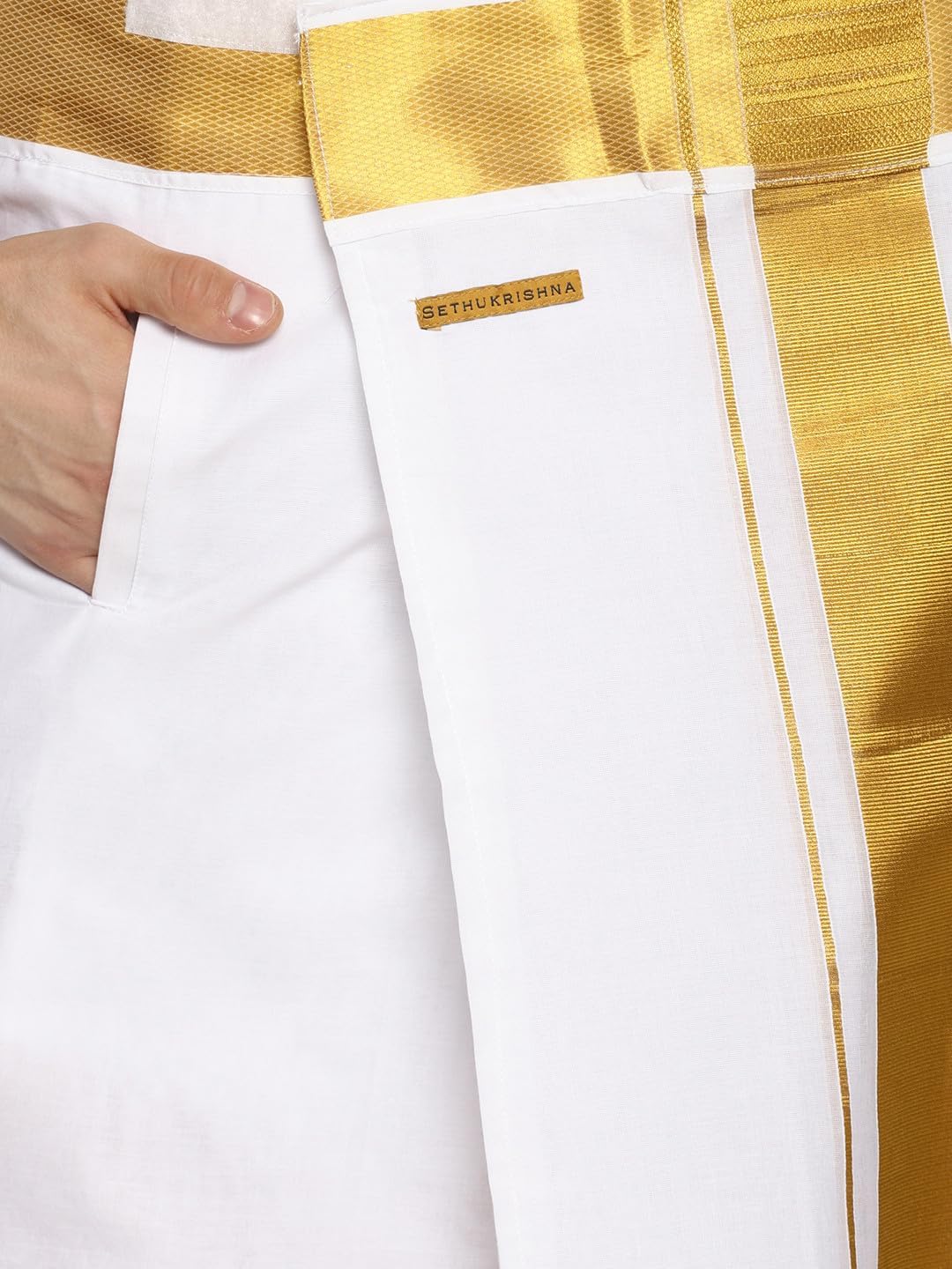 Sethukrishna Men White Colour Cotton Readymade Pocket Dhoti (WHITE) (ONE SIZE) (D538)