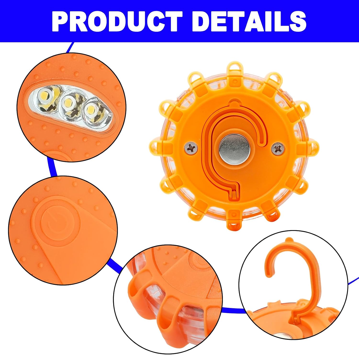 4 Pack Automotive Light LED Roadside Emergency Safety Flare Lights Hook Flashing Warning Beacon Disc Kit for Car Truck Vehicle Boat Automotive Security Rescue Search (Batteries not Included)