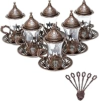 Vista 10 de Alisveristime Juego de 6 vasos de té turco hechos a mano Zamzam para servir vasos platillo y cuchara (negro)