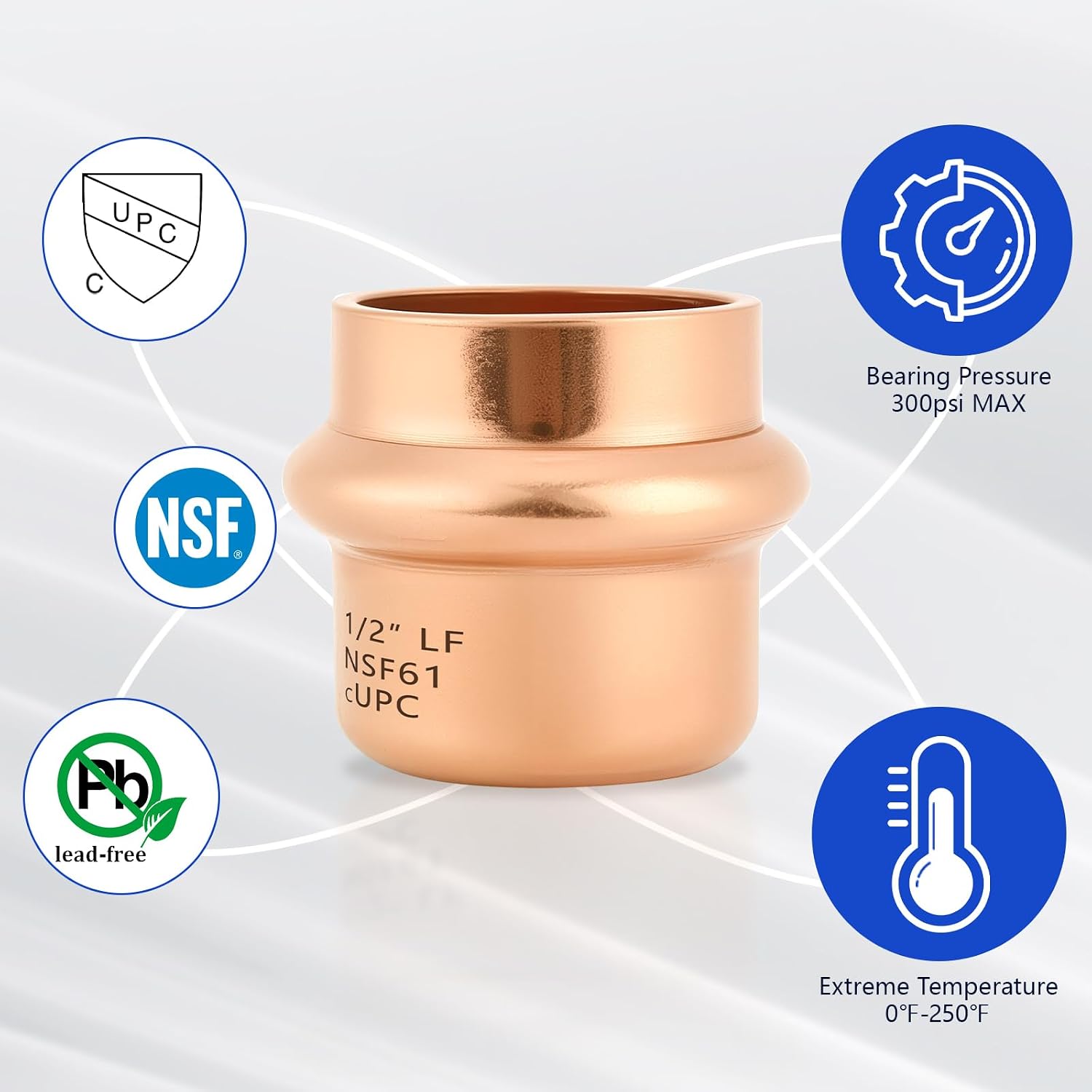 10-Pack YVSKM 1/2" Copper Press Cap, Lead-Free Copper Pipe Fitting End Cap for Press Plumbing Systems, Hot & Cold Water, Potable Water Applications