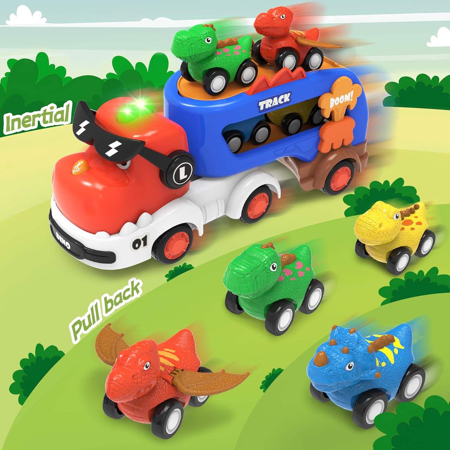Dinosaur Toys for Kids 2 3 4 5 6,5 in 1 Dinosaur Truck with 4 Dino Car,Light & Sound,Toys for 2-7 Year Old Boys Toddlers,Christmas Birthday Gift Toys for 3 4 5+ Year Old Boys Girls Kids