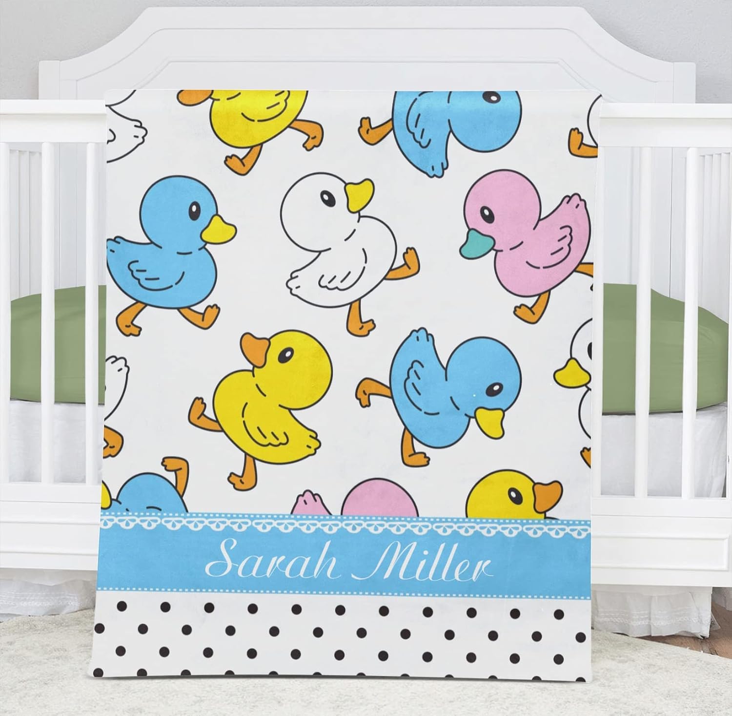 Duck Cartoon Doodle Personalized Baby Blanket for Girl Boy Soft Warm Newborn Throw Naps Swaddle Custom Blanket 30X40 in