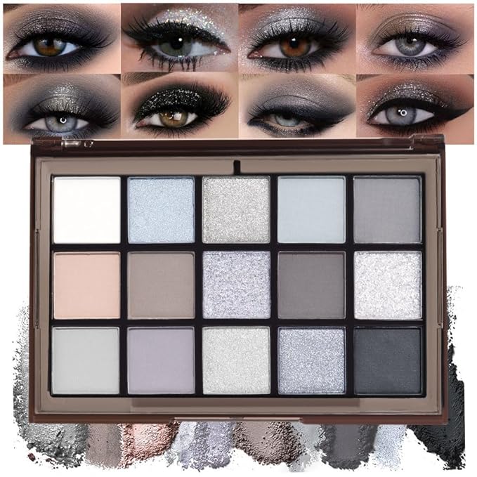 Amazon.com : 15 Colors Black Gray Silver Matte Shimmer Eyeshadow ...