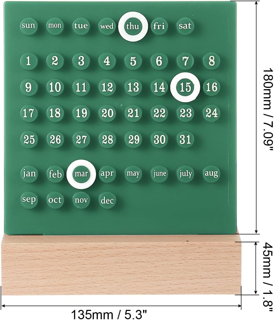PATIKIL Wood Perpetual Calendar, Desktop Acrylic Calendar Stand Wooden Month Week Date Display for Desk Shop Office Home Decoration, Green 3 71zAdirPbpL. AC SL1500