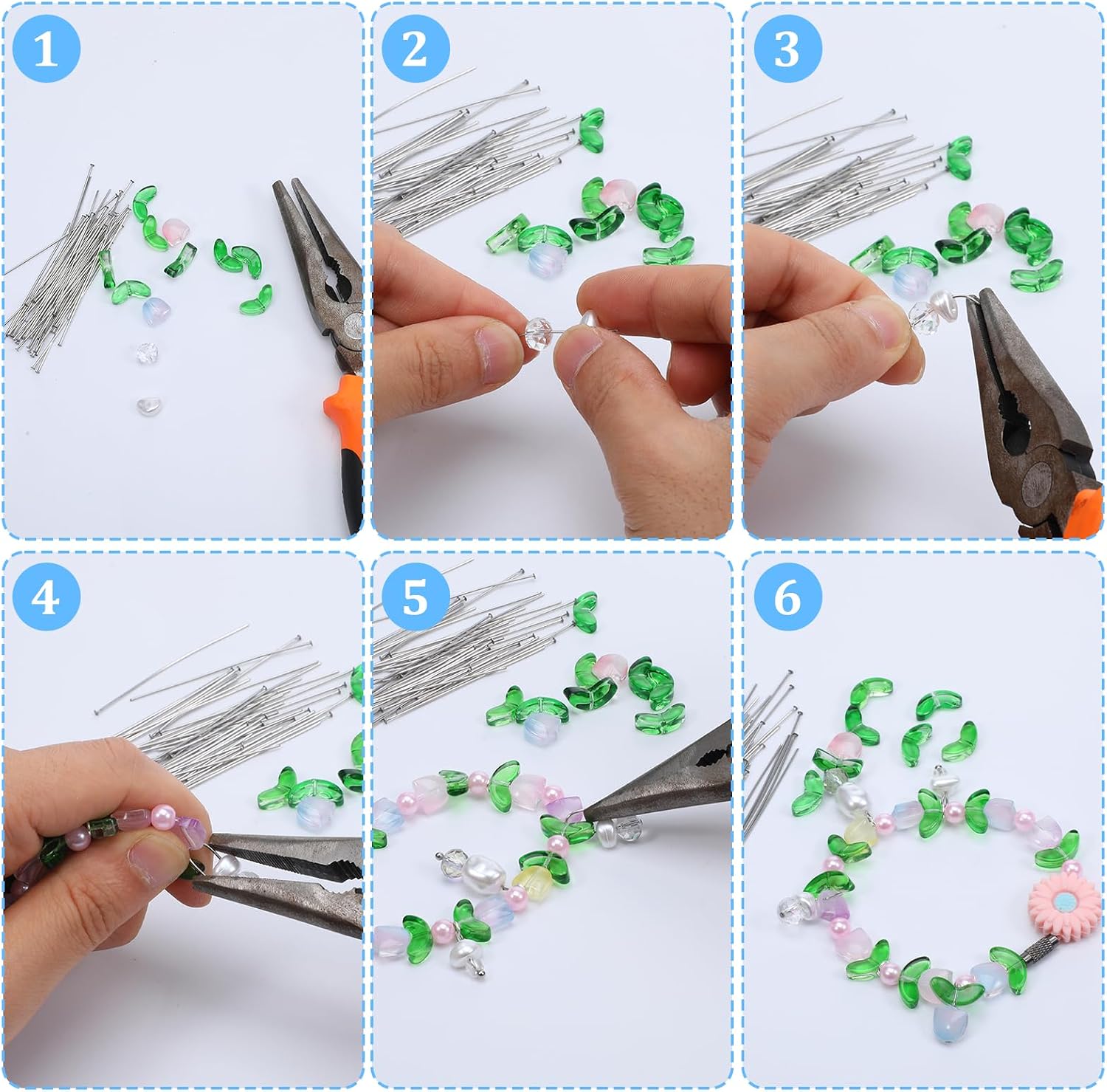 300 PCS Eye Pins and Head Pins for Jewelry Making, 50mm Stainless Steel Flat Head Pin, Ball Heads Pin and Eyepins, Silver Findings Beading Supplies for DIY Earring Necklace Bracelet