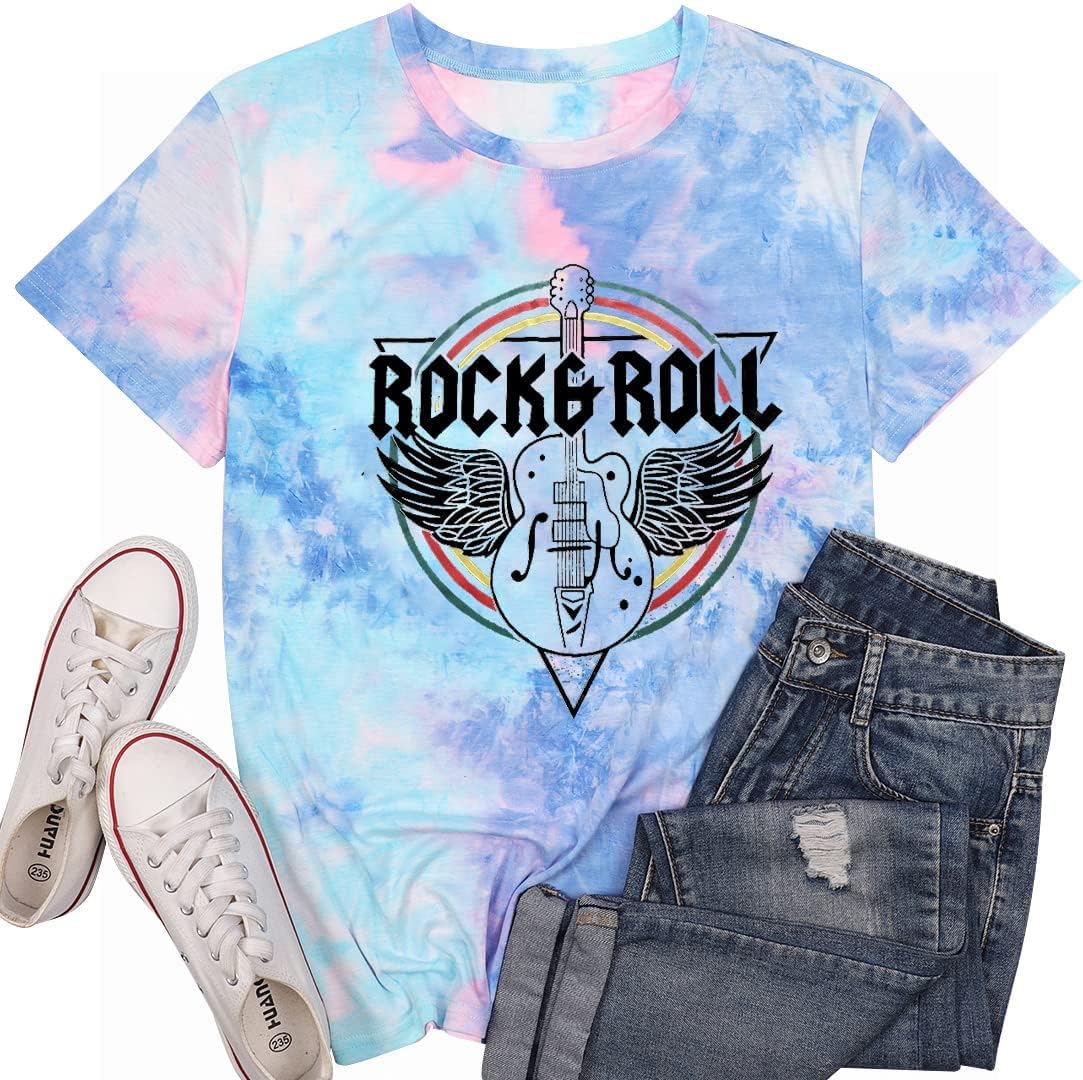 Rock Roll Shirts for Women Country Music Tshirts Rock Band Vintage Tee Summer Guitar Graphic Tops