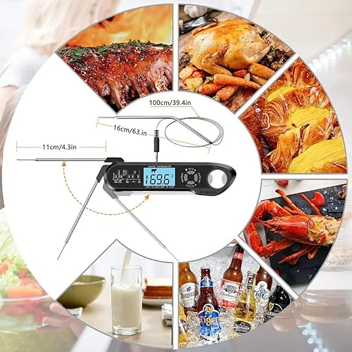 Digital Meat Thermometer, Dual Probe, Instant Read, Large Backlit Display, Thermometer For Cooking In The Kitchen Or Grilling On The Bbq, With Magnet And Bottle Opener #TOP2