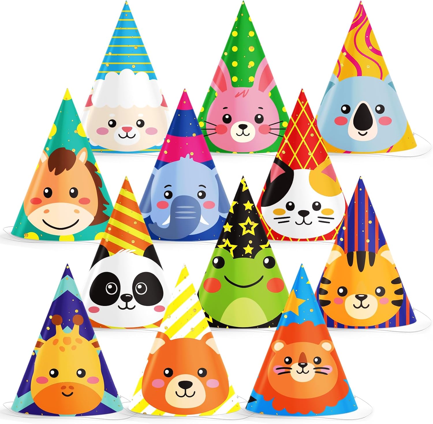 Animal Party Hats 36 Pcs | Birthday Party Supplies for Decorations, Animal Cone Paper Hats for Birthday Celebration