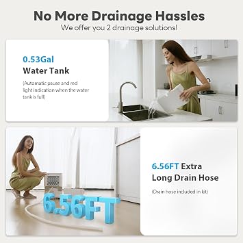 FreAire 2500Sq.Ft Dehumidifier, 34Pint Dehumidifiers for Home, Quiet Dehumidifier for Basement, Bedroom, Bathroom, with 6.56FT Drain Hose, 0.66Gal Water Tank, 3-Color Humidity Light